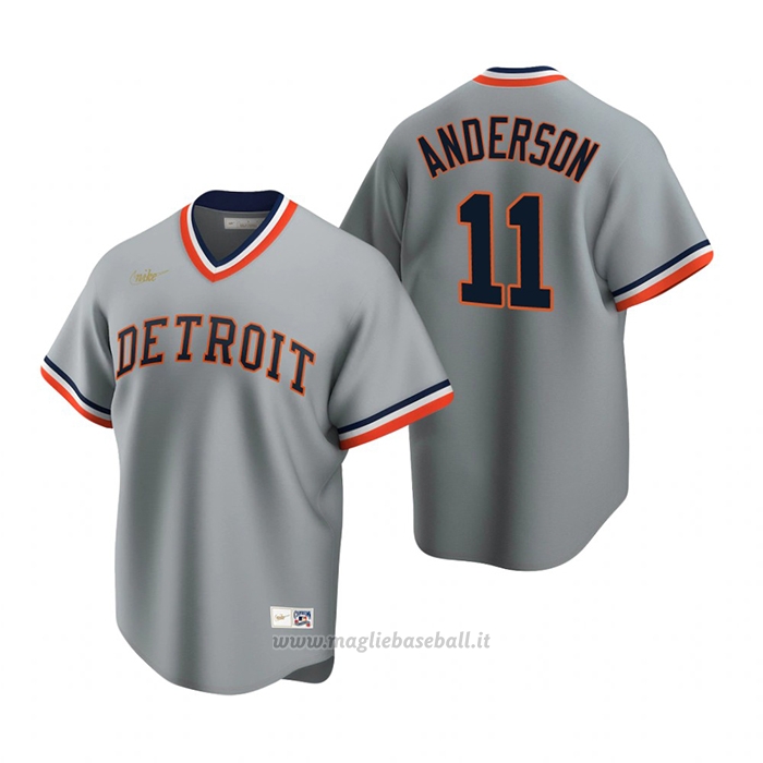 Maglia Baseball Uomo Detroit Tigers Sparky Anderson Cooperstown Collection Road Grigio